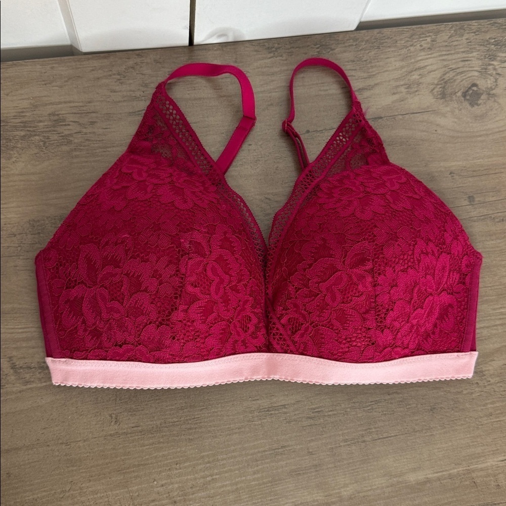 Knix Vibrant Red and Pink Lace Bra - L - 36A-C